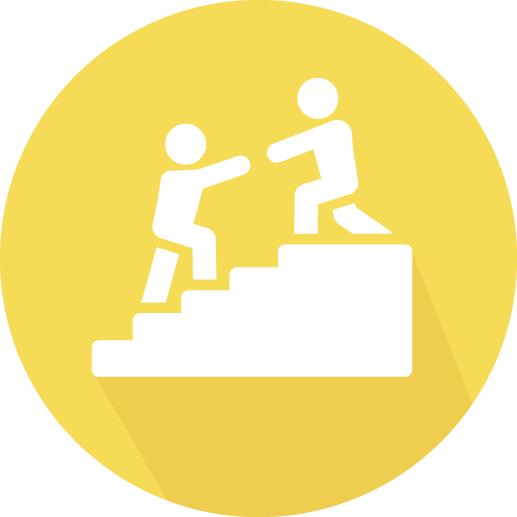 icon of two people on stairs, one assisting another up the steps